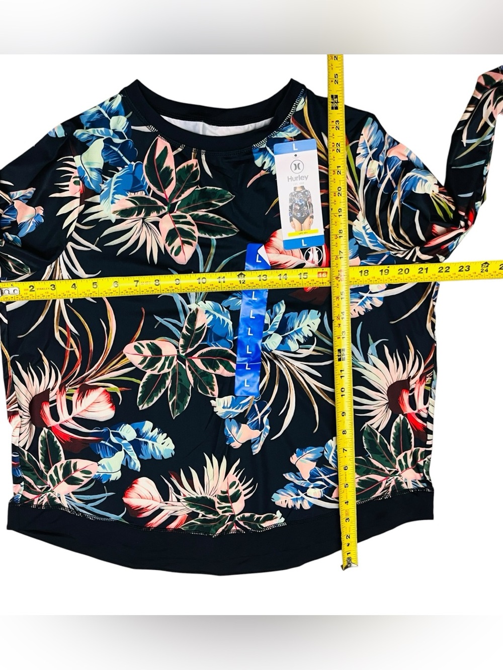 Hurley Women's Swimwear UPF50+ Tropical Floral Shirt Long Sleeve Rashguard Top L - Picture 7 of 10